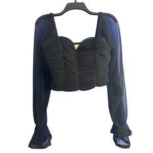 Sheer Chiffon Cropped Women's Blouse Size M Bell Sleeve Dainty Grunge Romantic